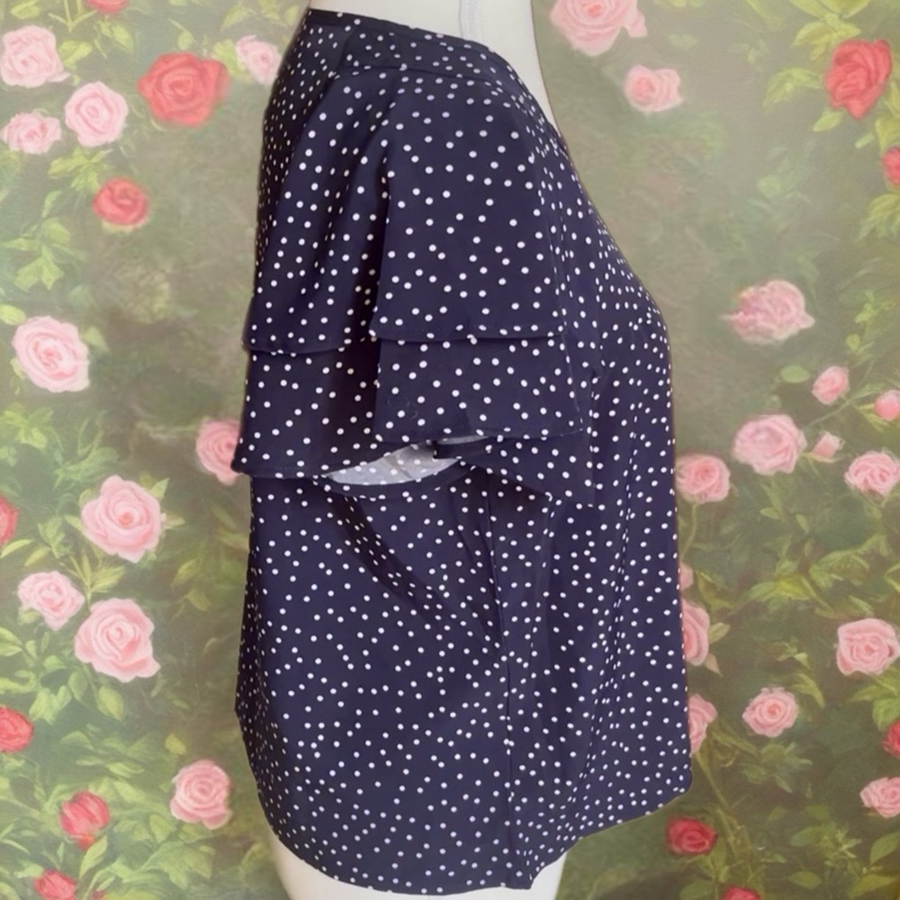 Navy Polka Dot Ruffle Sleeve Top - Picture 4 of 7